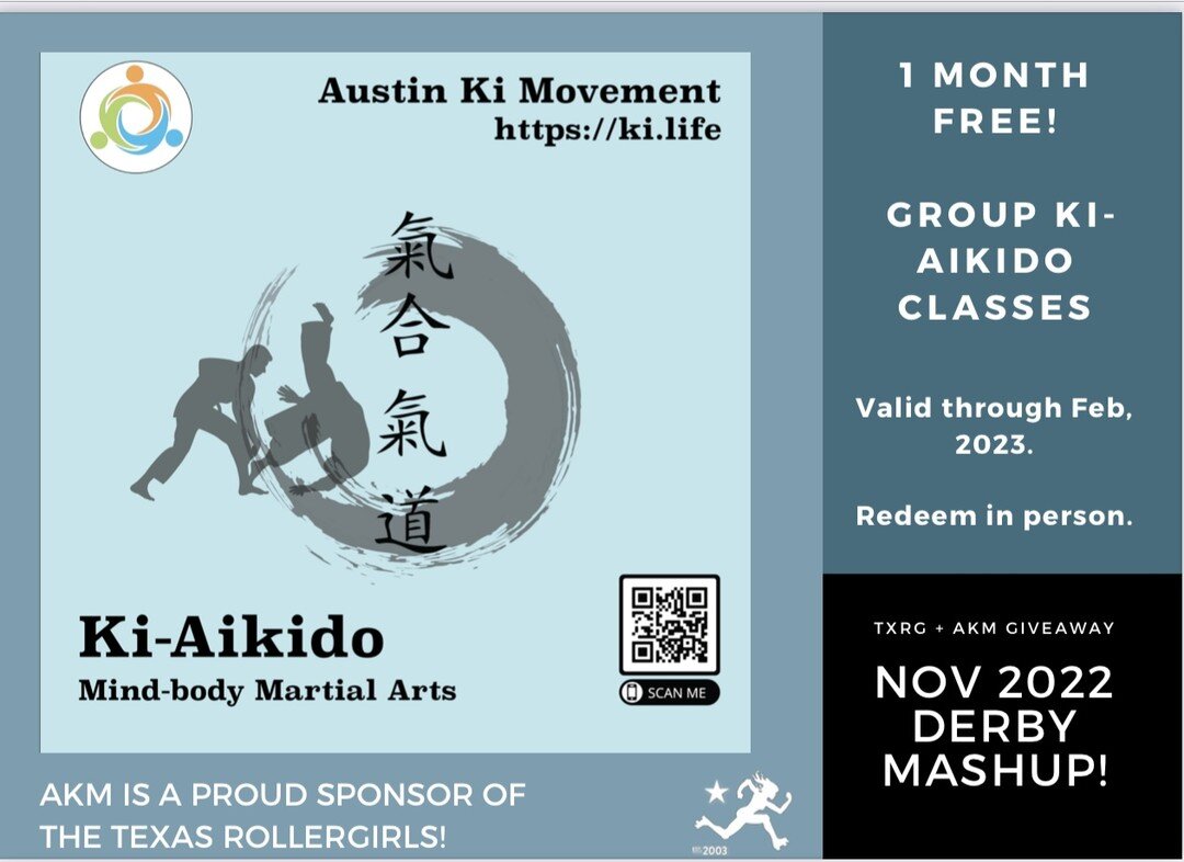 Come and join us Texas Rollergirls Thanksgiving #rollerderby bout, Sat at 6 at the Austin Sports Center. We're doing a #kiaikido #halftimeshow. Free give-aways, including #freemartialartsclasses! Join us!