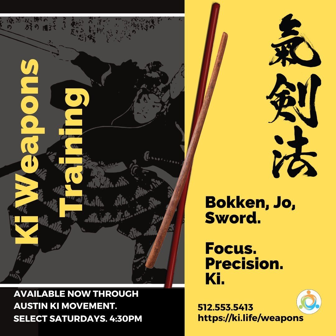 FIRST KI WEAPONS CLASS THIS SAT! 4:30pm @austinkimovement located inside @austinkickboxing . Bokken available for use during class. $20 Walk-in pricing, 25% off for former students and anyone from @texasrollergirls. Come train and kickstart your Ki w