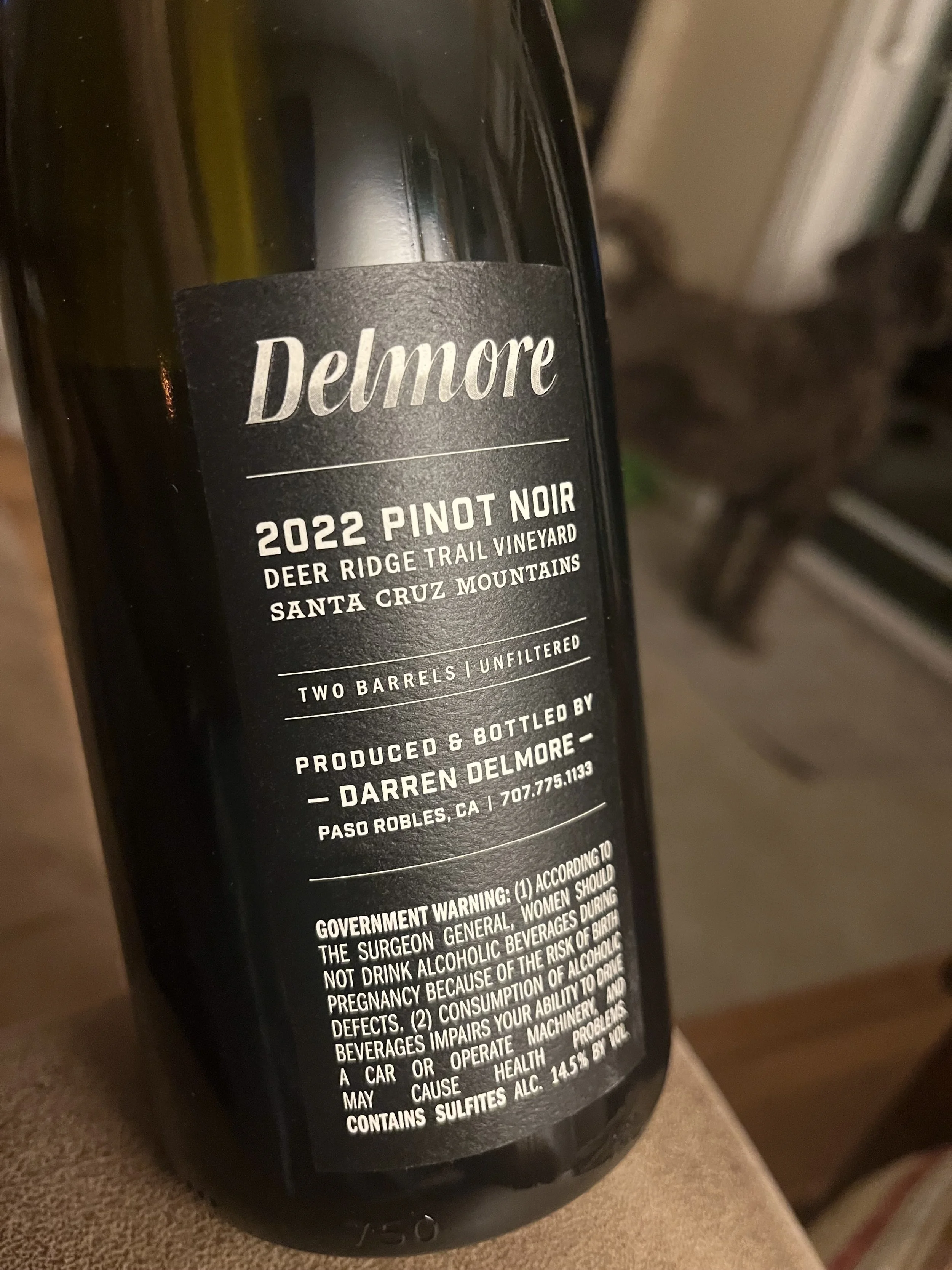 2022 Pinot Noir Santa Cruz Mountains - $50