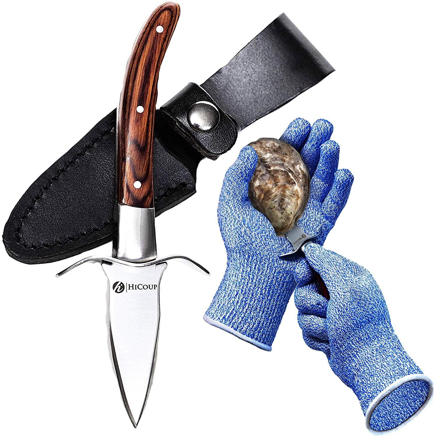 Oyster Knife with Rubber-Dipped Oyster Shucking Gloves - 2 Pairs of Gloves + 1 Knife
