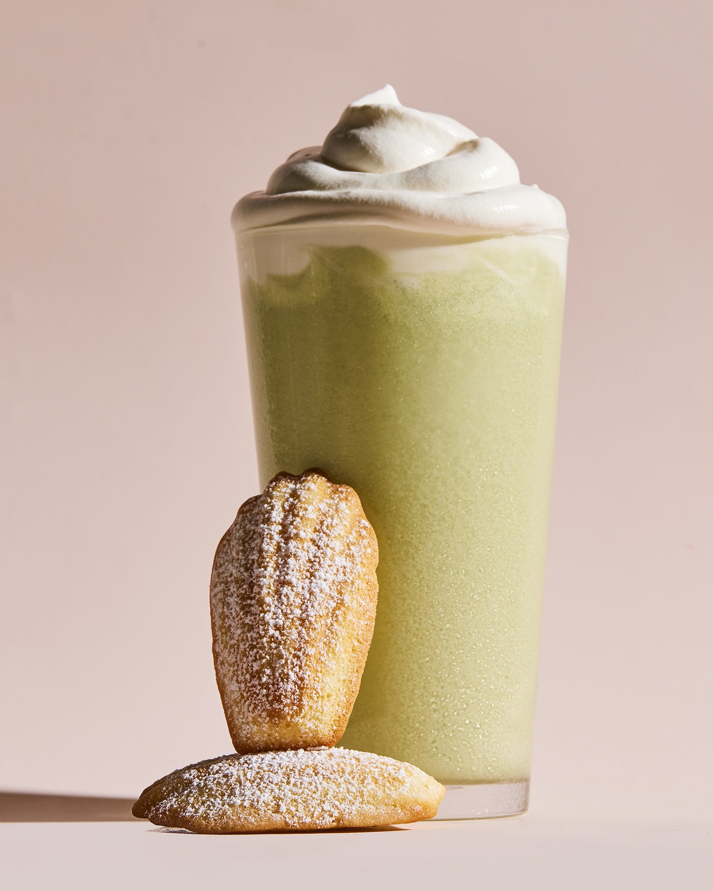 Matcha Latte with Madeleine Cookies