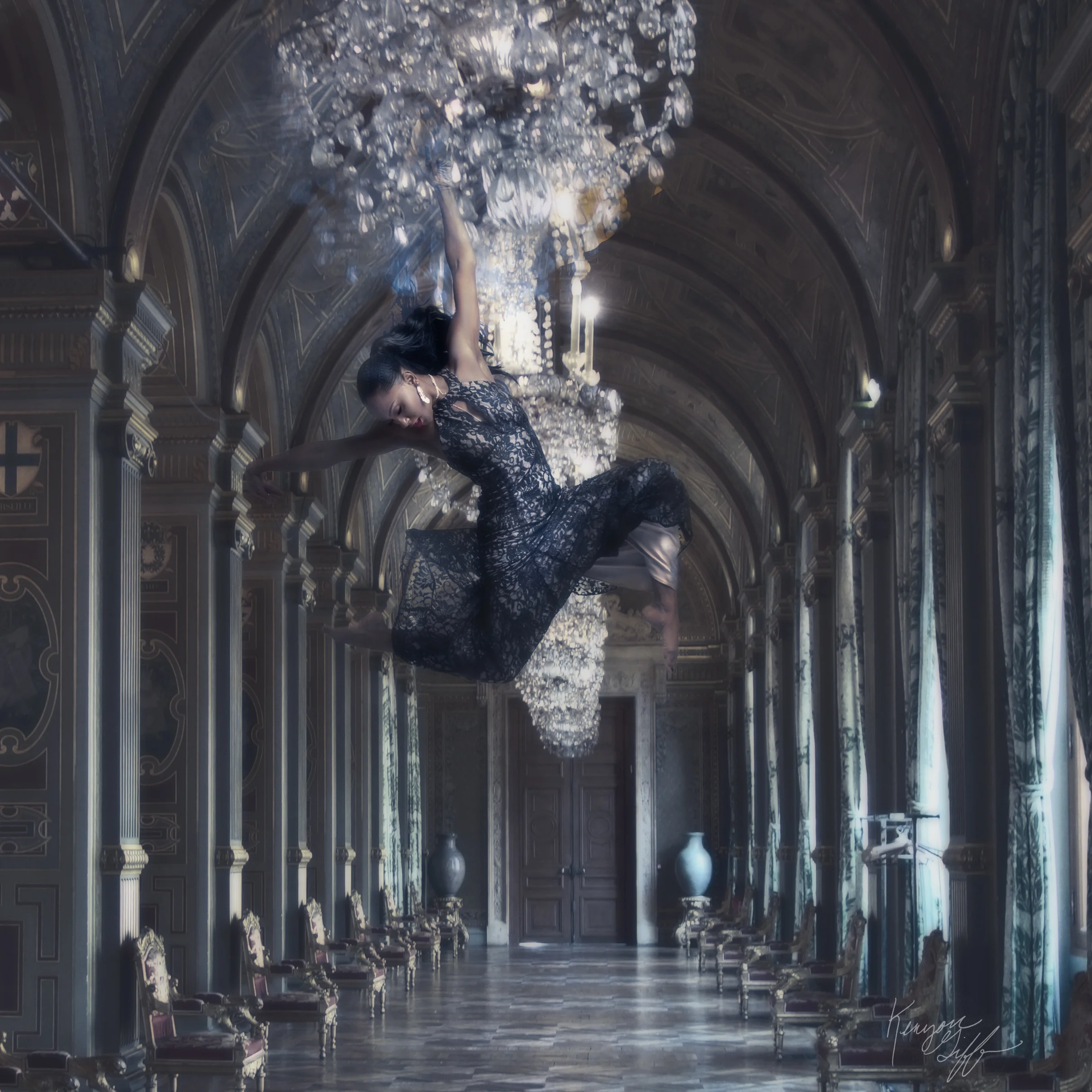 From the chandeliers