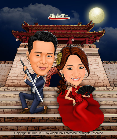 Asian Style Save the Date and Wedding Caricature 1 — Caricature Story -  Custom digital caricature perfect gift for any occasions