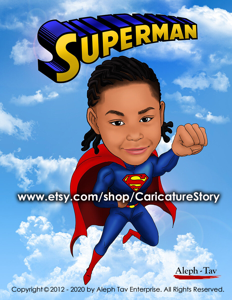 Custom Superman Caricature Portrait for Children — Caricature Story -  Custom digital caricature perfect gift for any occasions