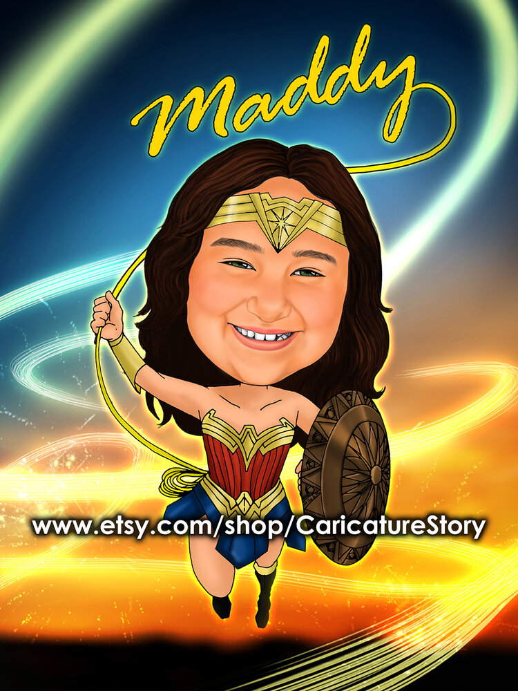 Customize Wonder Woman Digital Caricature Cartoon Portrait — Caricature  Story - Personalized custom digital cartoon caricature art and special gift  for every special occasion