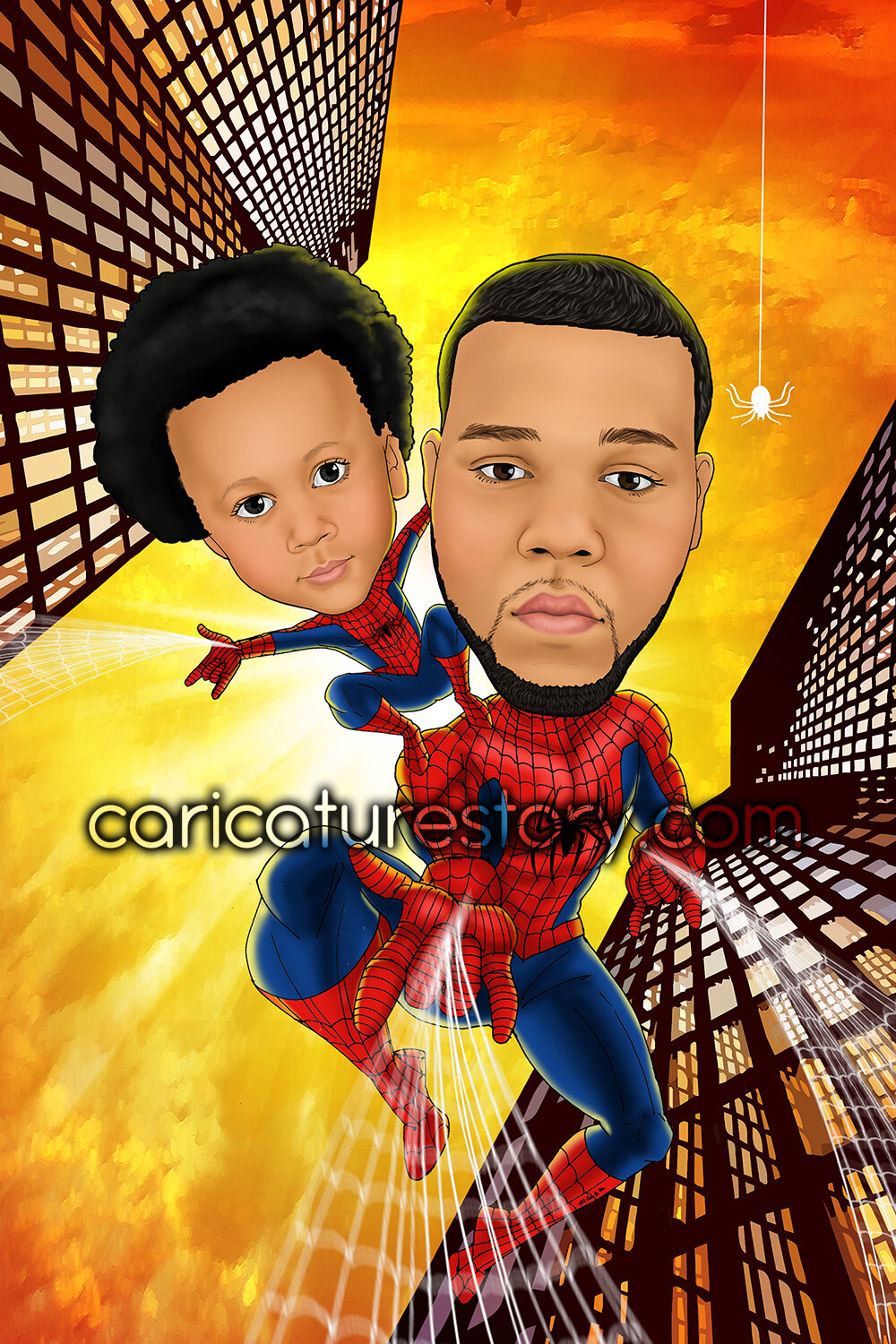 Superhero Drawing Cartoon Comic Father's Day Gift Personalised Spiderman Portrait Custom Caricature Birthday Gifts For Kids