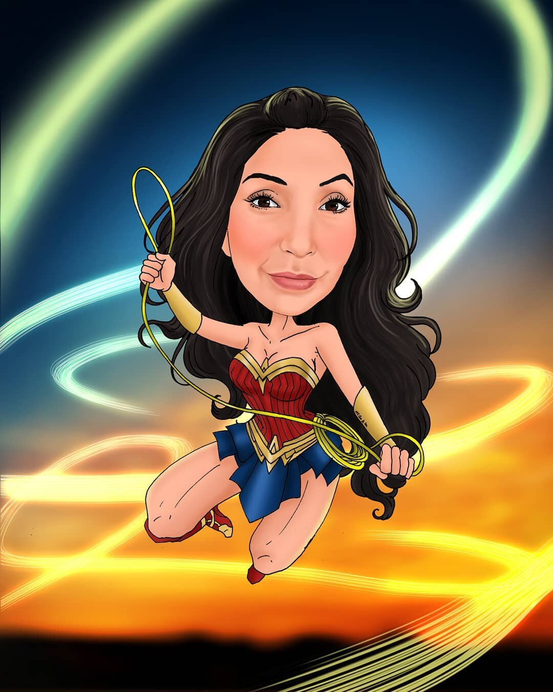 Wonder woman custom caricature cartoon portrait with standard background
https://www.etsy.com/shop/CaricatureStory
https://www.caricaturestory.com/
#caricaturestory #caricature_story #caricature #gifts #digitalart #etsy #caricatureart #cartoon #portr