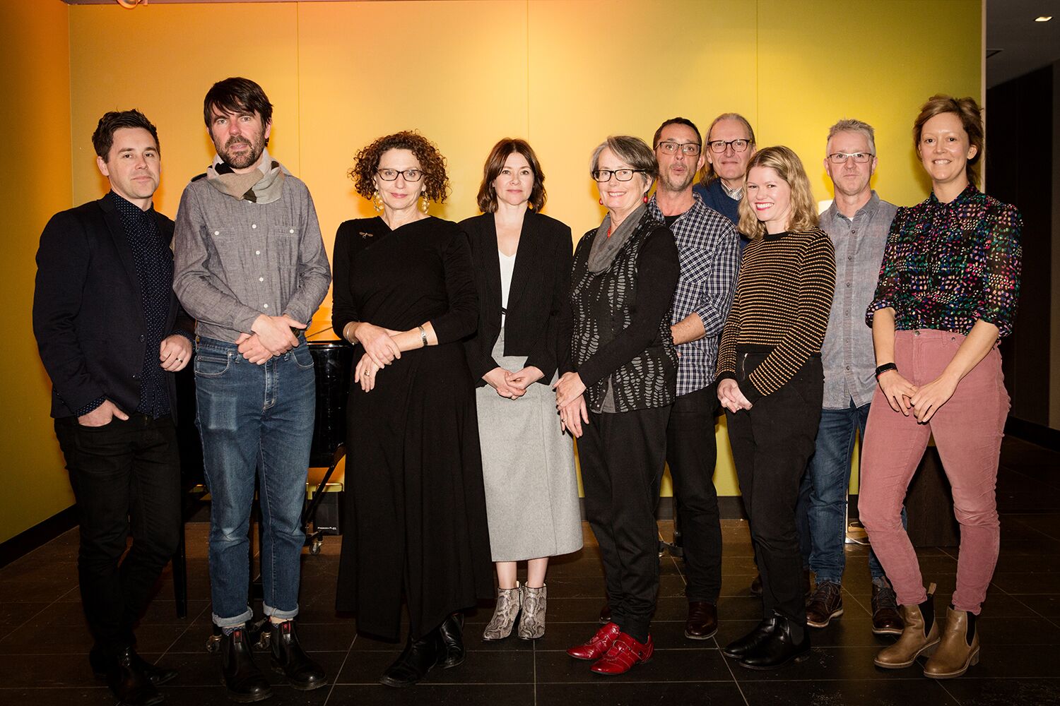 L to R Josh Earl MC, Luke Beesley, Maryrose Cuskelly, Larissa Dubecki, Judith Brett, Angus Cerini, David Wadelton, Kate McLennan, Warren Crosett. Katherine Collette *Charles Jenkins not pictured.