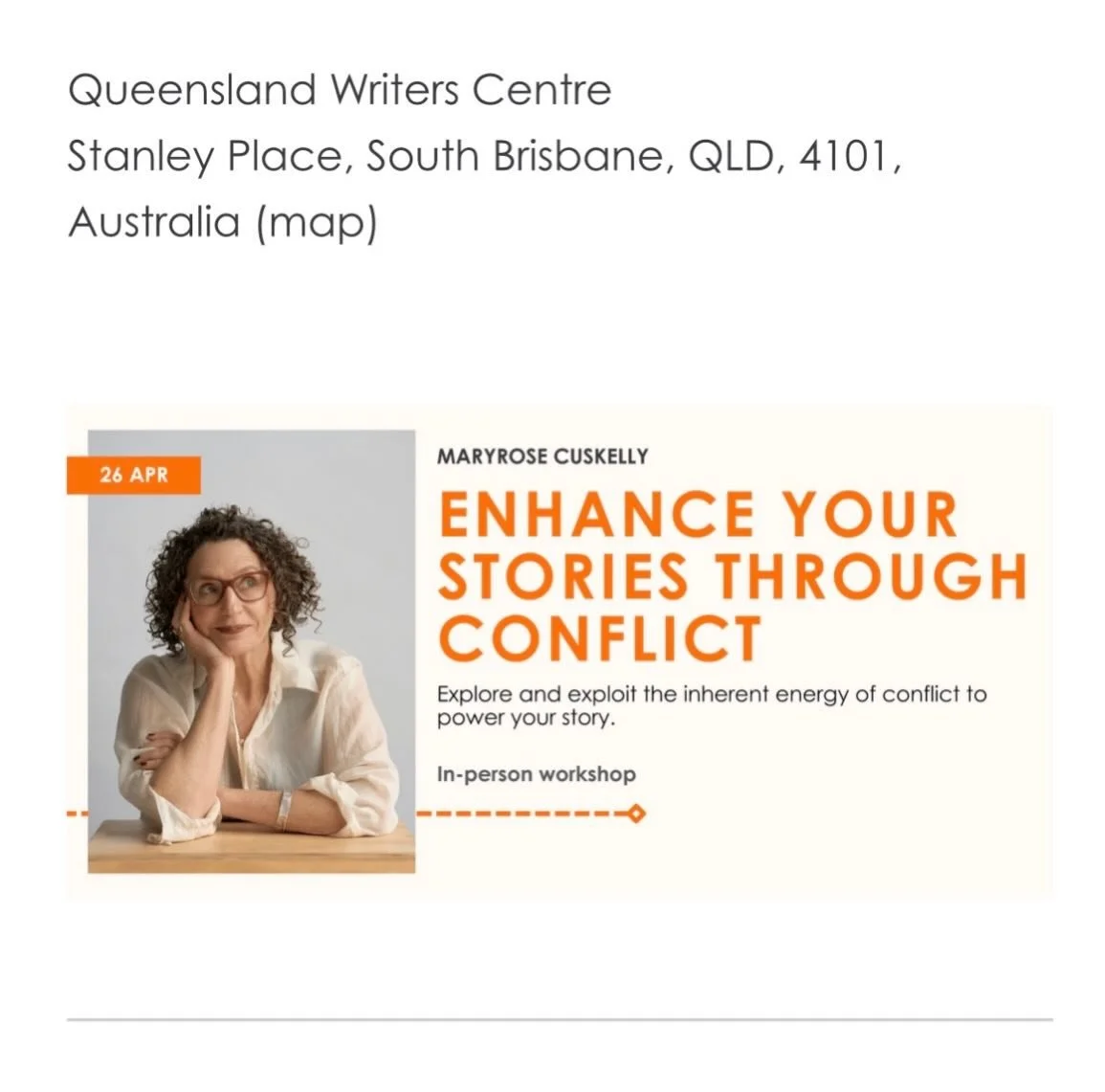In a fortnight I&rsquo;ll presenting a workshop at Queensland Writers Centre on using conflict to energise your writing. Come along for a day of exploration and inspiration. Link in bio.
