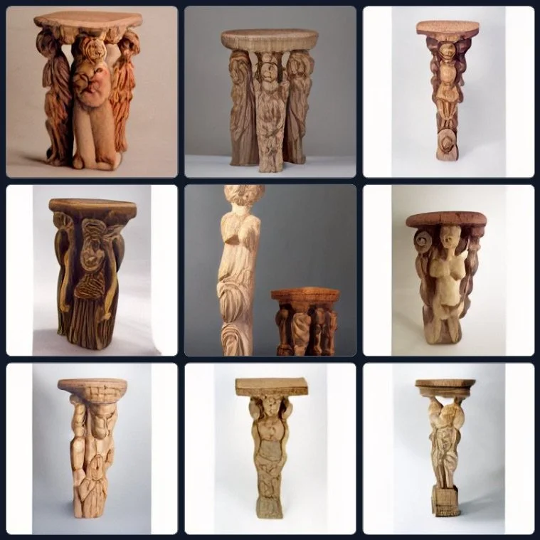 Caryatid Wood Stool
