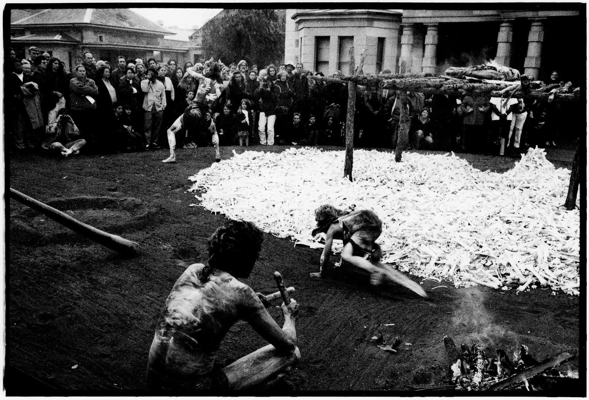 Aborigines perform ceremony to mark "tomb of the unknown Koori" during the Olympics, Sydney, Australia 2000