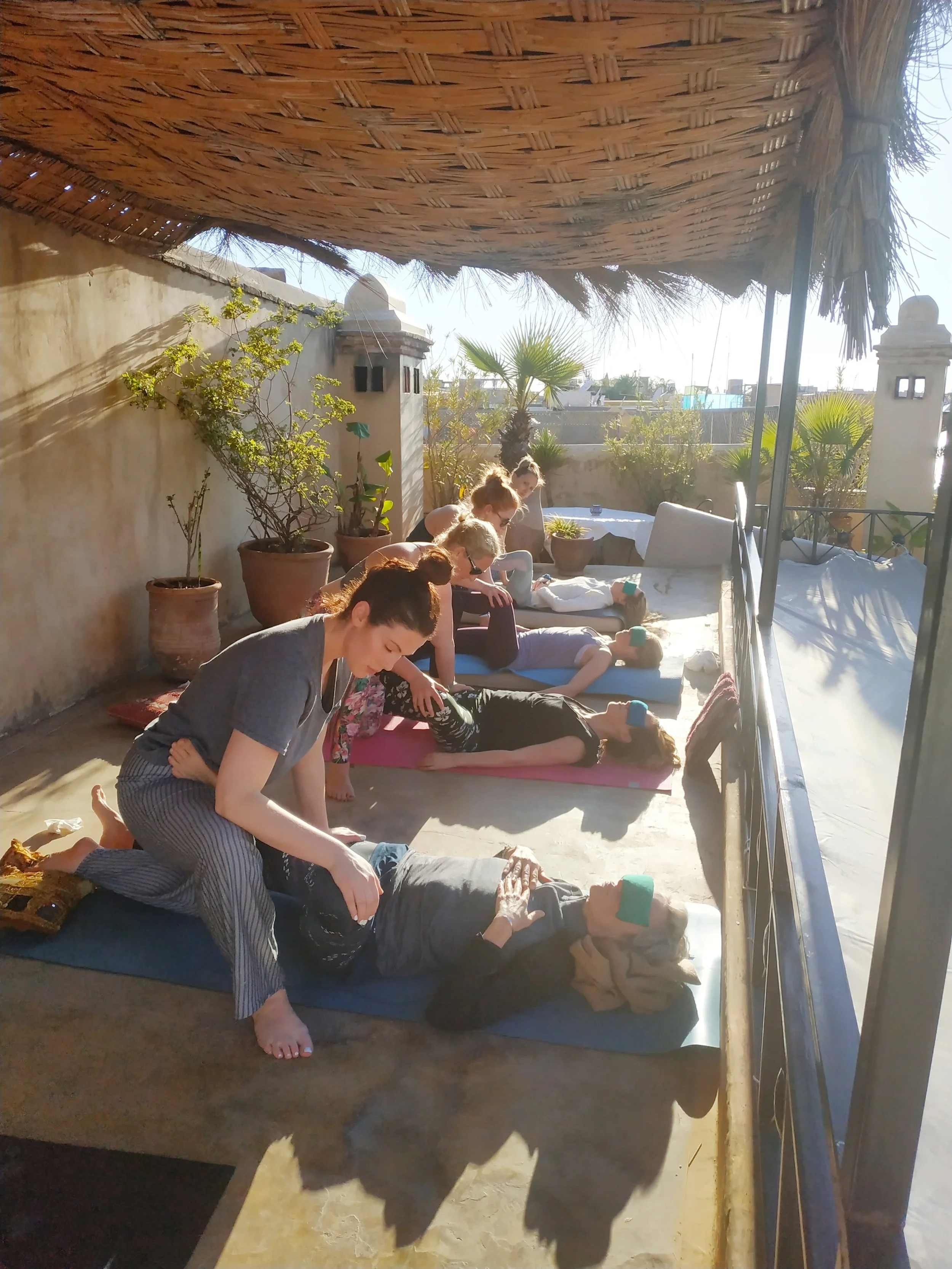 The girls learning the art of Thai massage.