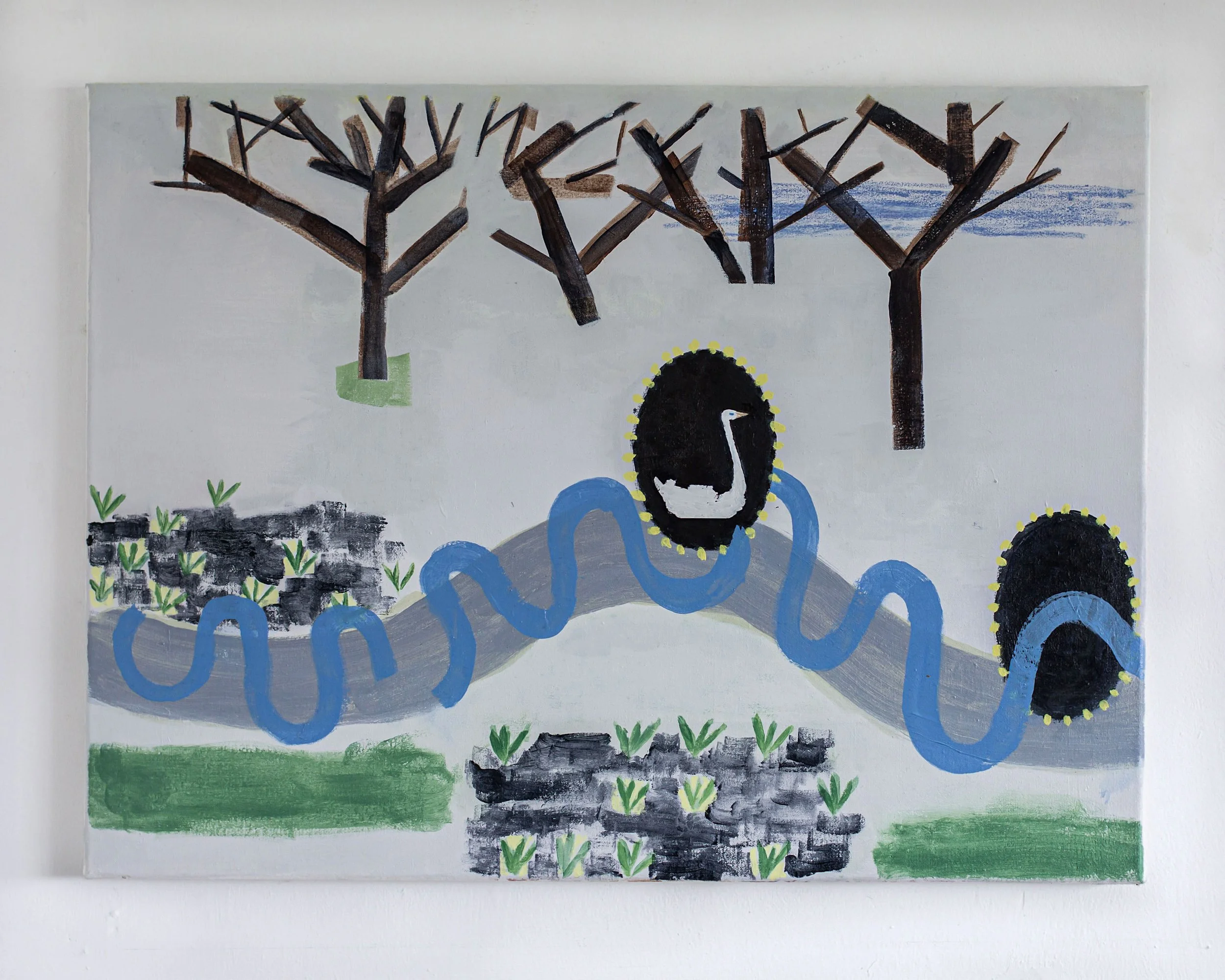 The River Is Blue Because The Blue Sky Looks Into It, Acrylic and Oil on Canvas, 45 x  60 cm, 2022