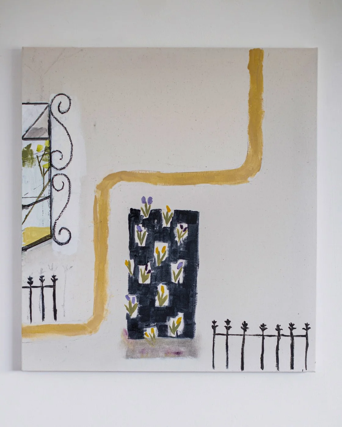 The Neat Black Flower Beds, Oil On Canvas, 56 x 50 cm, 2023