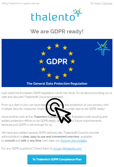 We are GDPR ready - Don't waste your time booking hiring interviews - Taking Thalento® on a global road trip