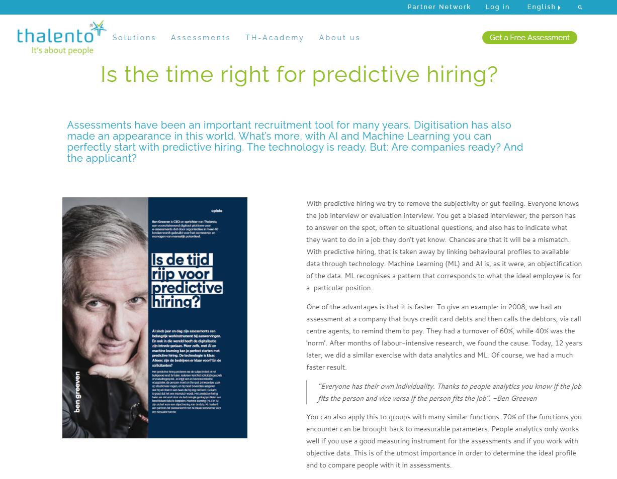 Is the time right for predictive hiring? Interview with Ben Greeven in trendbaHRometer 2021
