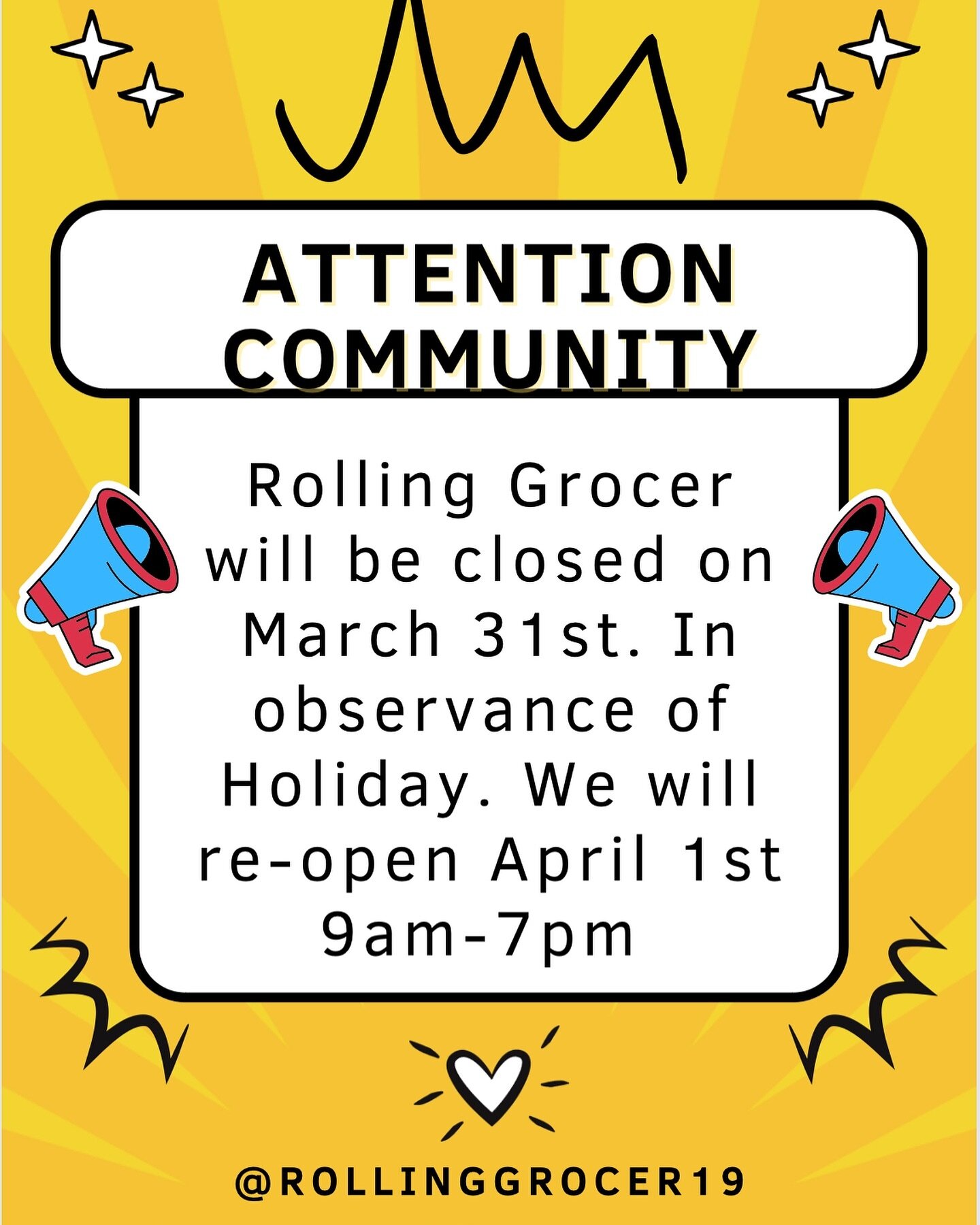 Service work is always on. So we will take Sunday for those who observe and for those who need the reset. Thank you March see you in April. #march2024 #foodaccess #locallysourced #observance #easter #eastersunday.