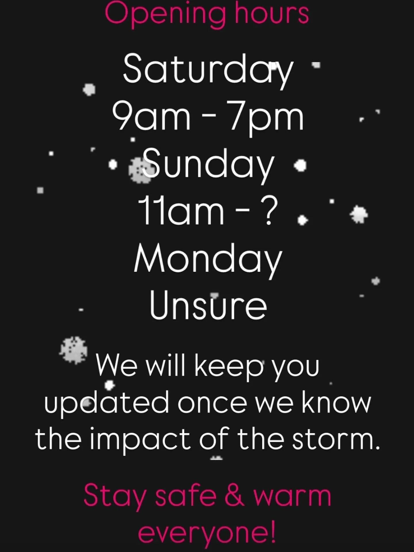 ✨❄️ We will try our very best to be open for y&rsquo;all through the storm, but we may need to tweak our hours depending on the impact.
Keep your eyes 👀 peeled here for updates!
We received two huge deliveries yesterday- groceries &amp; produce, so 