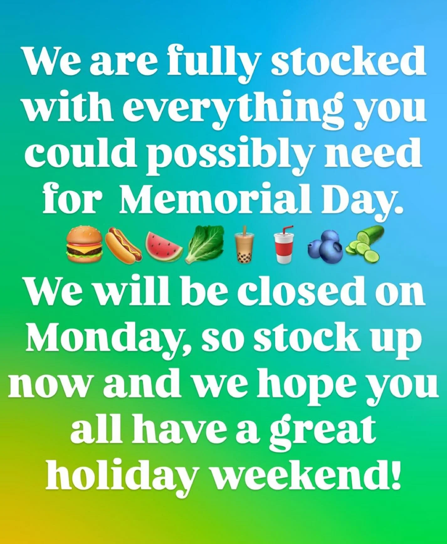 🇺🇸 Stop by the store for all your Holiday Weekend needs- we are chock a block full to the brim for you guys!
💗 Our team will be having a well deserved break on Monday, and the store will be closed. Normal hours on Tuesday.
Have a wonderful weekend