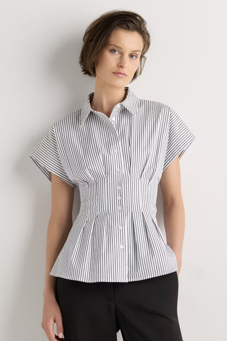 Quince Pleated S/S striped shirt