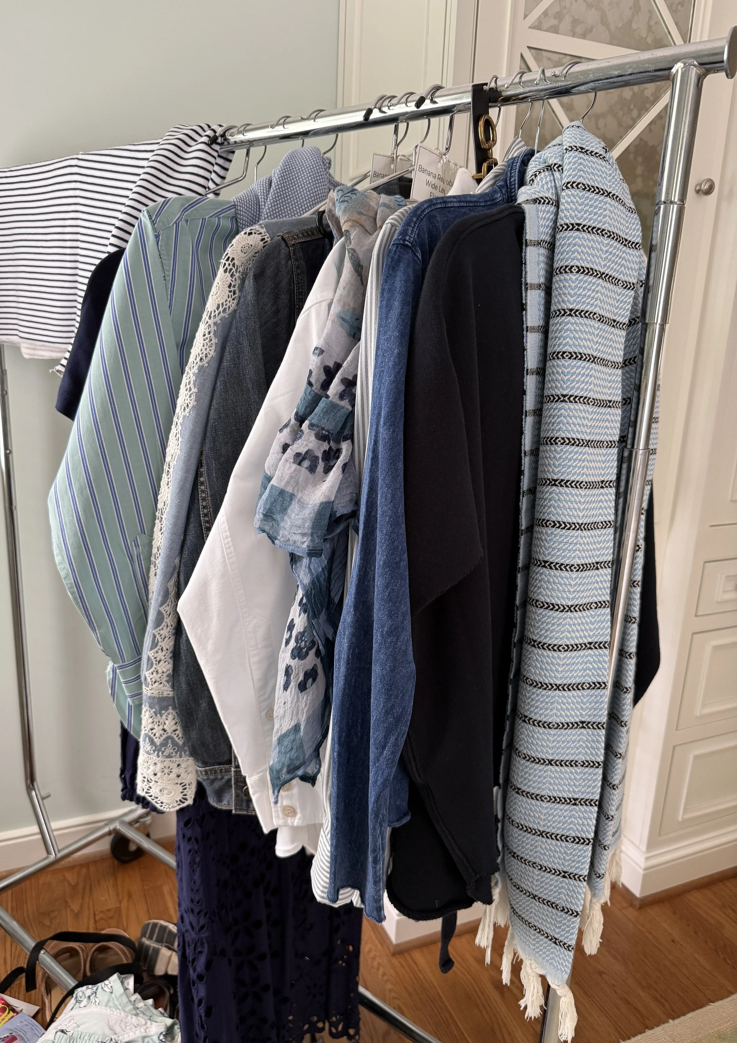 Clothes on a rolling rack