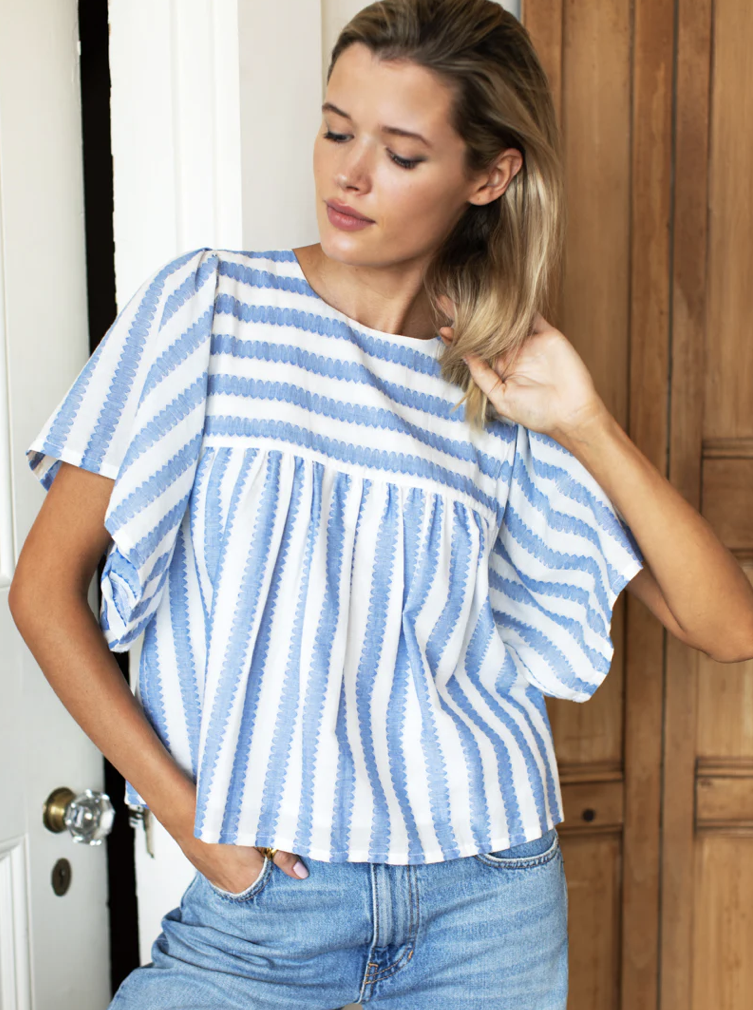Emerson Frye Basalie blue and white Top