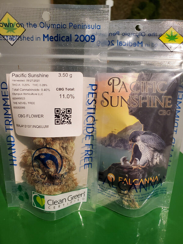 Falcanna Pacific Sunshine - Few things are truly industry game changers, Pacific Sunshine is one of them. It is the first CBG-dominant flower available at The Novel Tree Medical. CBG is the precursor to CBD and THC, typically there is very small amounts left by the time a plant is harvested. While research is still new on CBG it seems to be even more effective than CBD in helping with mood and anxiety, and like CBD, has no intoxicating effects. While the Pacific Sunshine strain is still only available in smokable flower, we are starting to see the rise of CBG in many of the products that we carry and we are excited to start taking full advantage of its potential benefits.