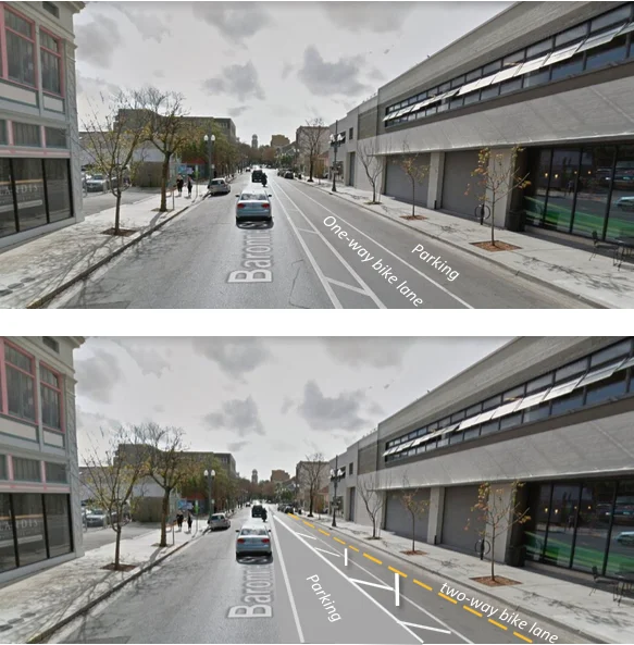 Above - Baronne current configuration; Below - Connect The Crescent renovation
