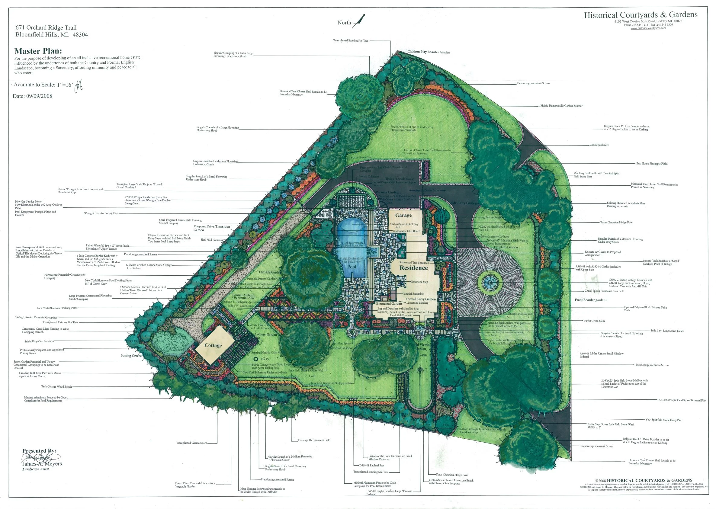 Tudor Revival in Cranbrook Bloomfield Hills with, evergreen surround, border gardens, and formal pool.