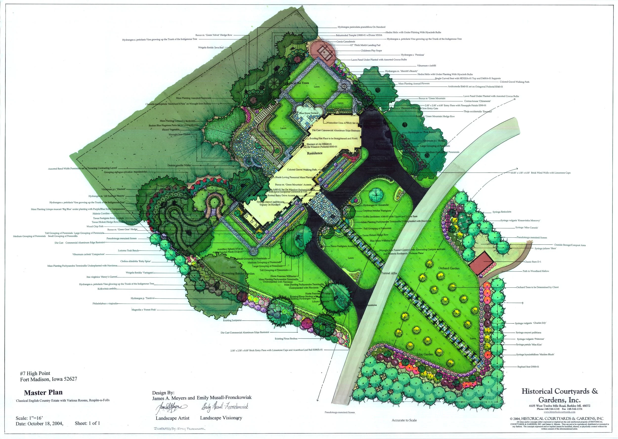 Historic restoration in Fort Madison, IA. Features bluestone walks, rose tunnels, river views, terrace walls, limestone steps, and fruit orchards.