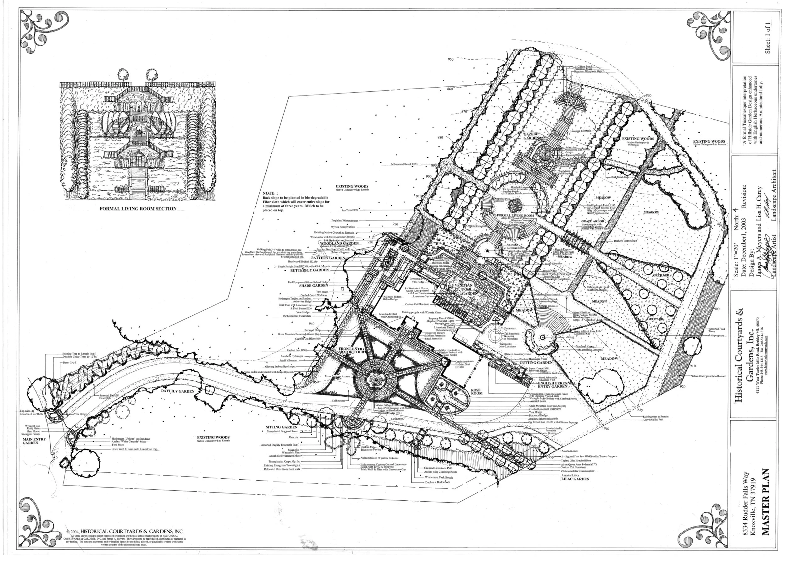 Knoxville masterpiece inspired by Dumbarton Oaks. Terraced river bluff with limestone steps, formal pool, orchard, and vast pollinator gardens.