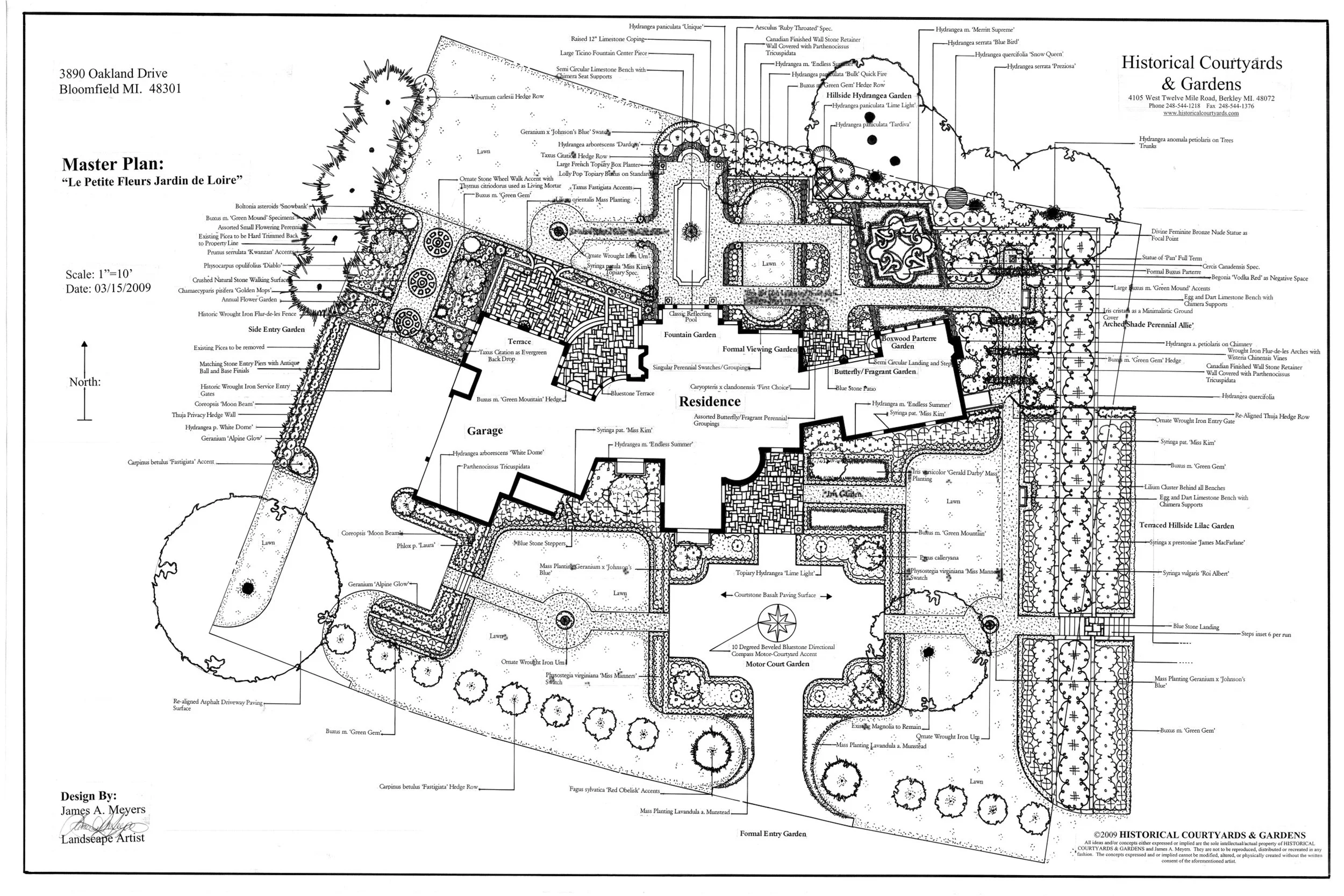 Chambord French Master Plan in Bloomfield Township with reflecting pools, statues, and centralized limestone fountain.