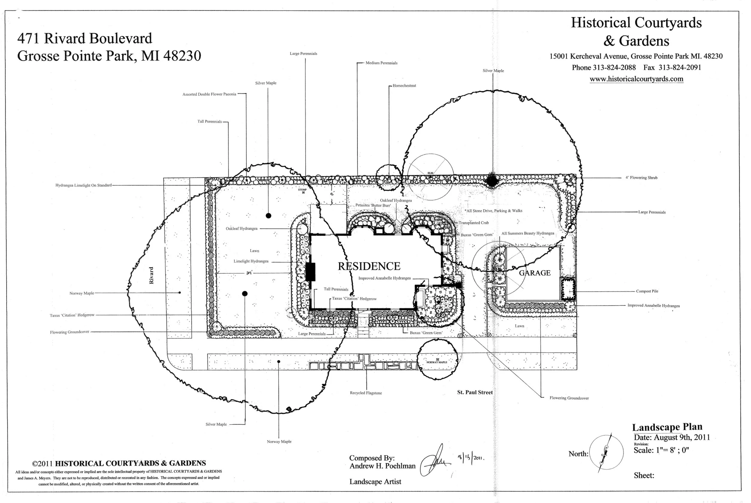 Landscape design with simple border hedges, an entry garden, back patio, and flowering transitions. Clean garden layout for curb appeal.