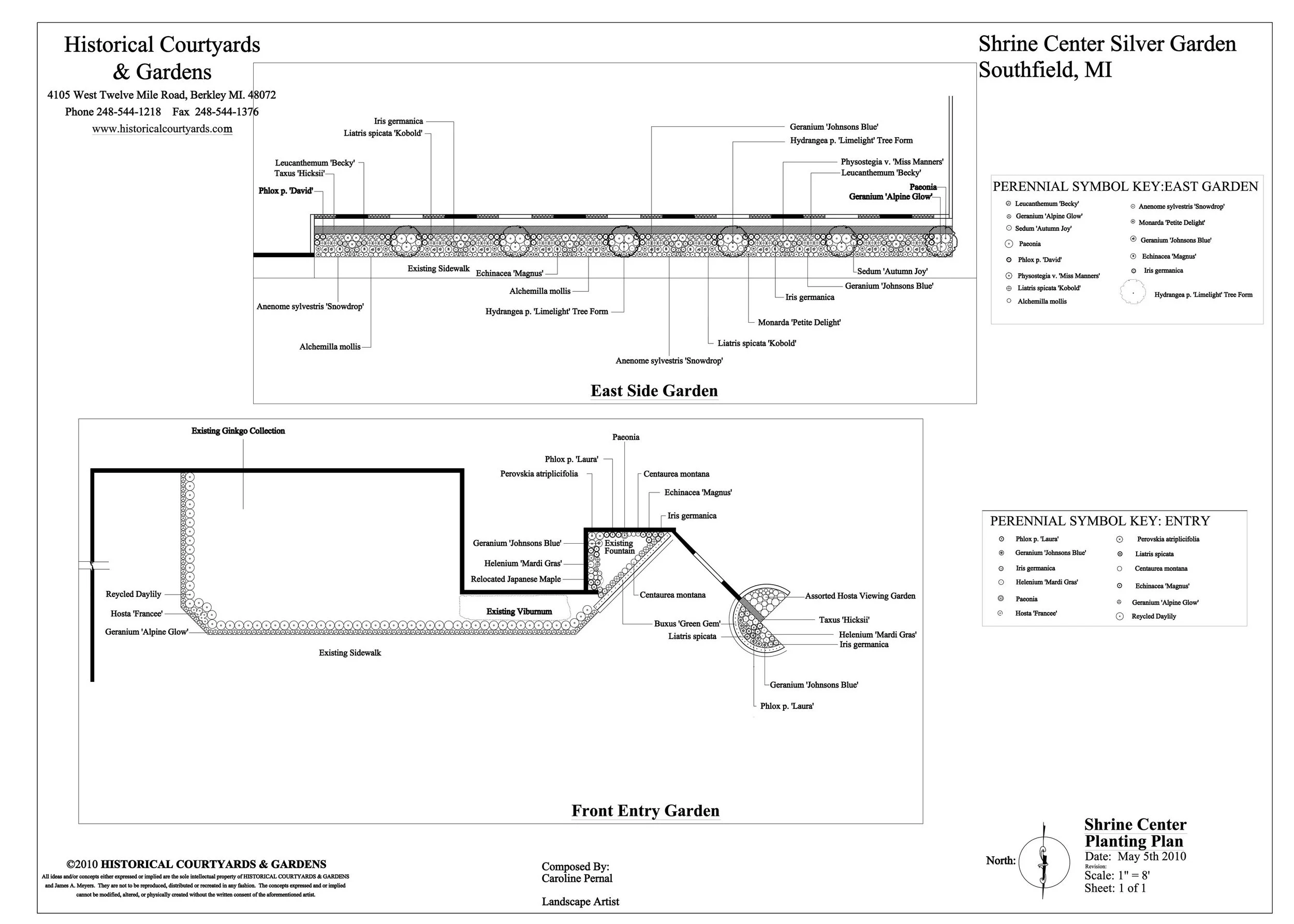 Shrine Center gardens in Southfield: features vibrant perennial displays and a formal front entry garden designed for event entertainment and guests.