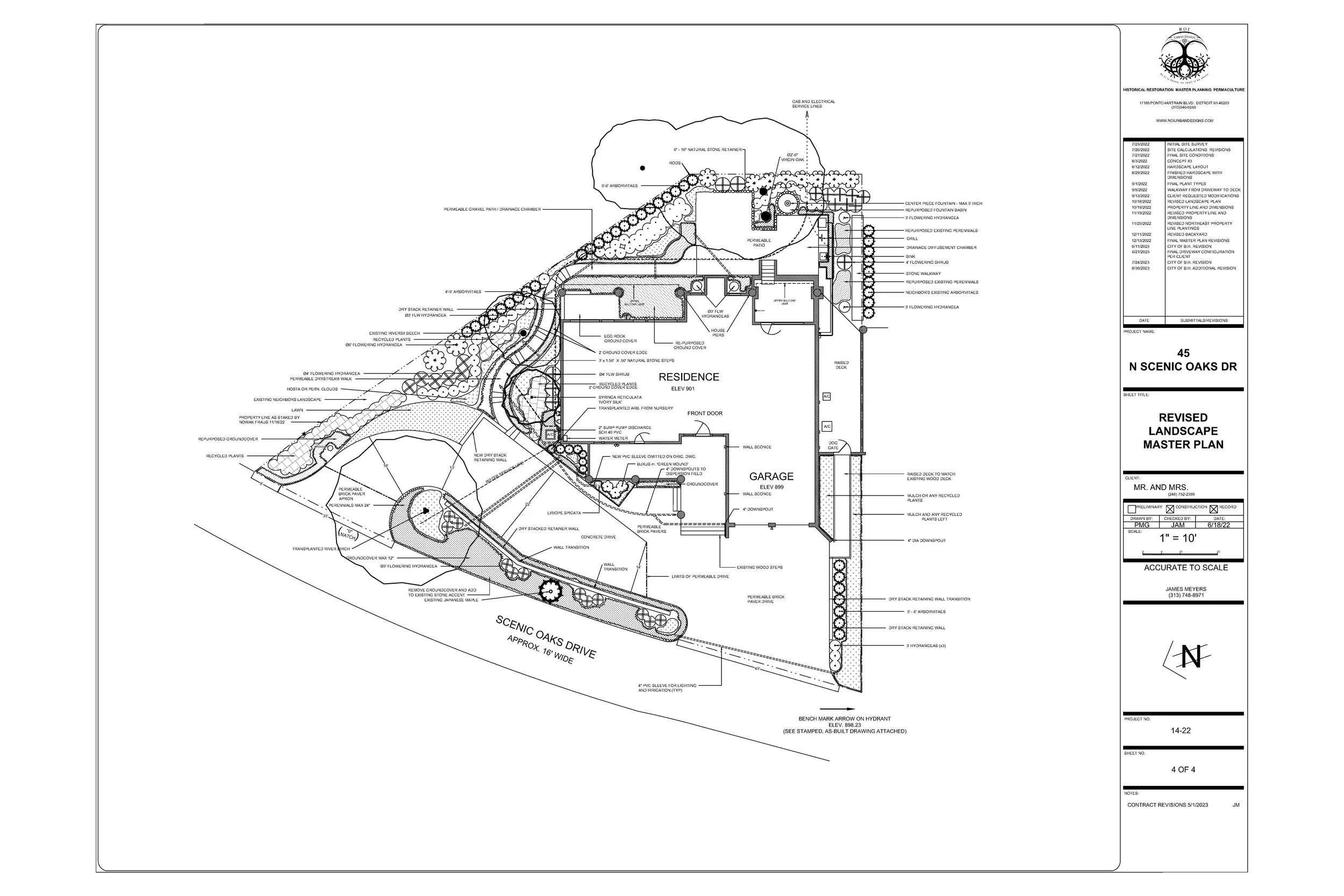 Bloomfield Hills Master Plan with patio area and drainage diffusement chambers.