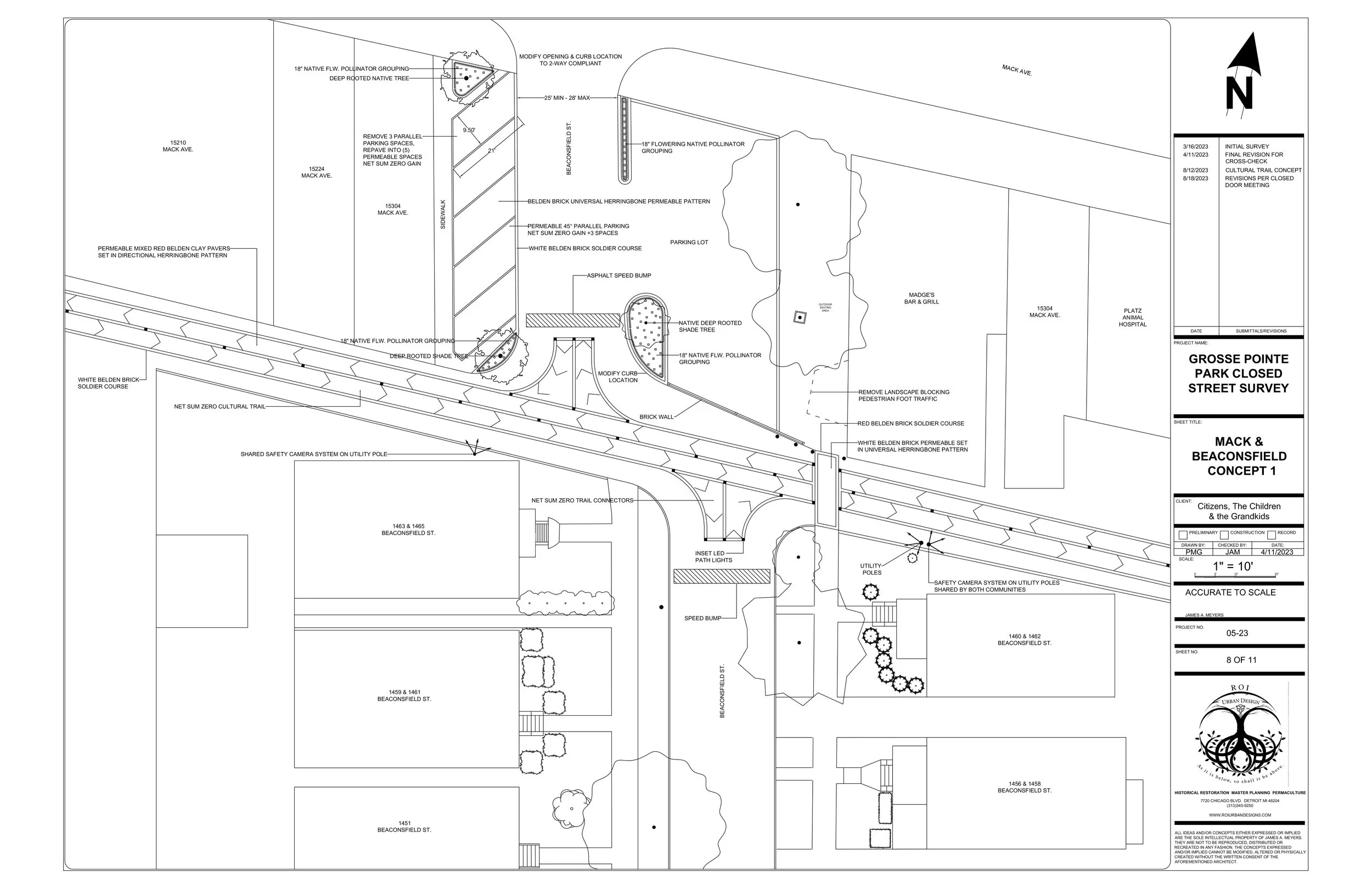 Grosse Pointe Park: Mack at Grayton pedestrian reopening. Features a cultural trail, permeable bike paths, native gardens, and security cameras.