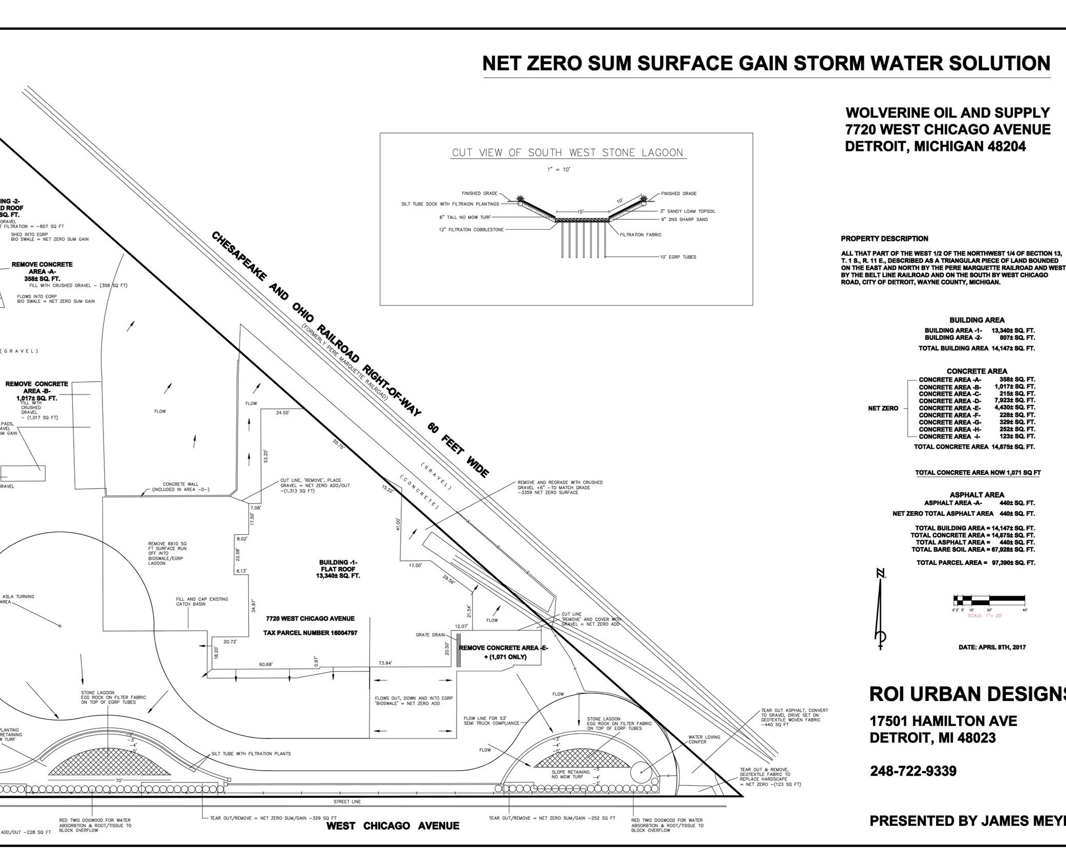 net zero sum surface gain storm water solution Detroit design plan
