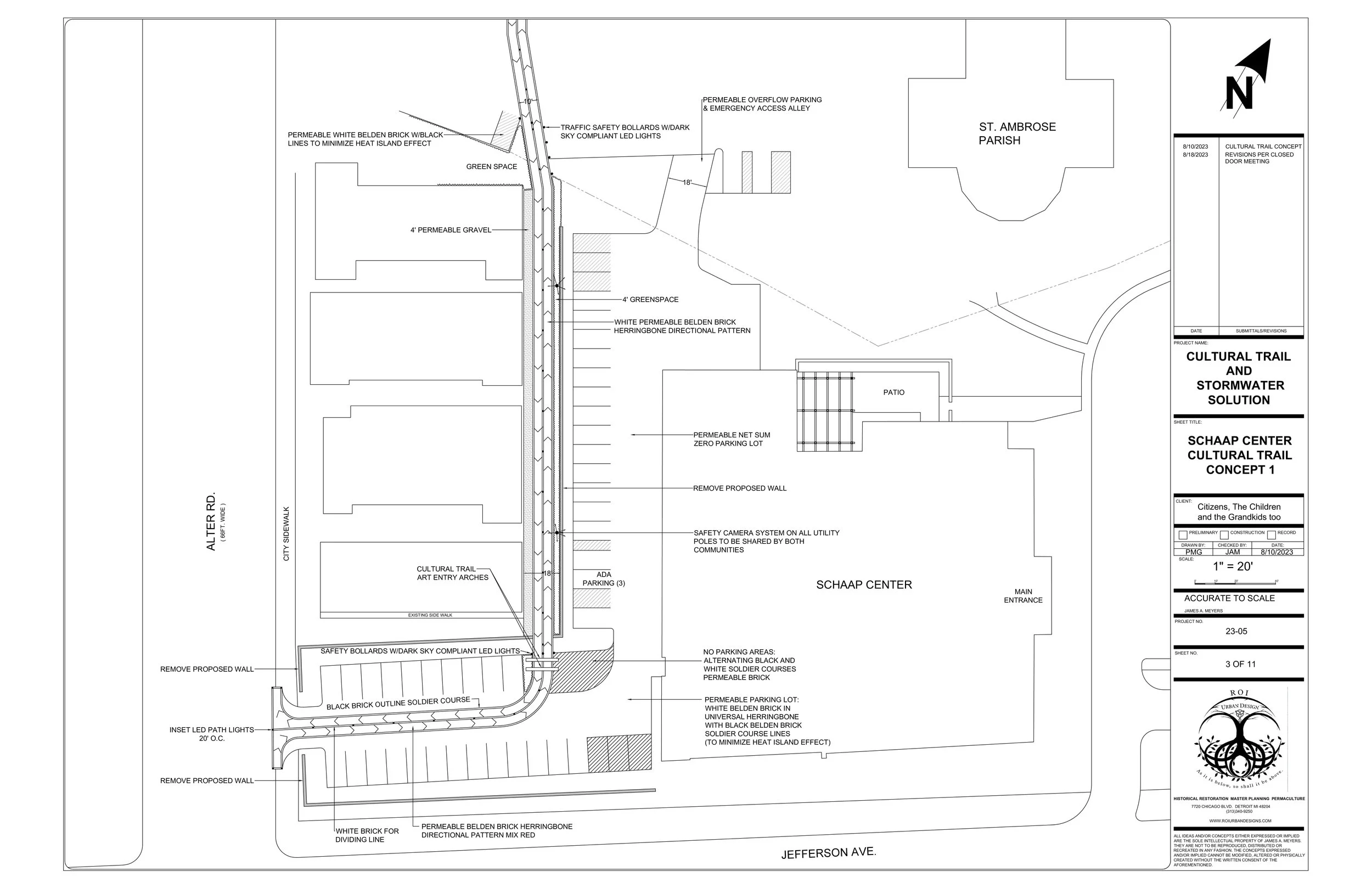Grosse Pointe Park: Schapp Art Center cultural trail, permeable parking, entry archways, bike lanes, and St. Ambrose parking improvements.