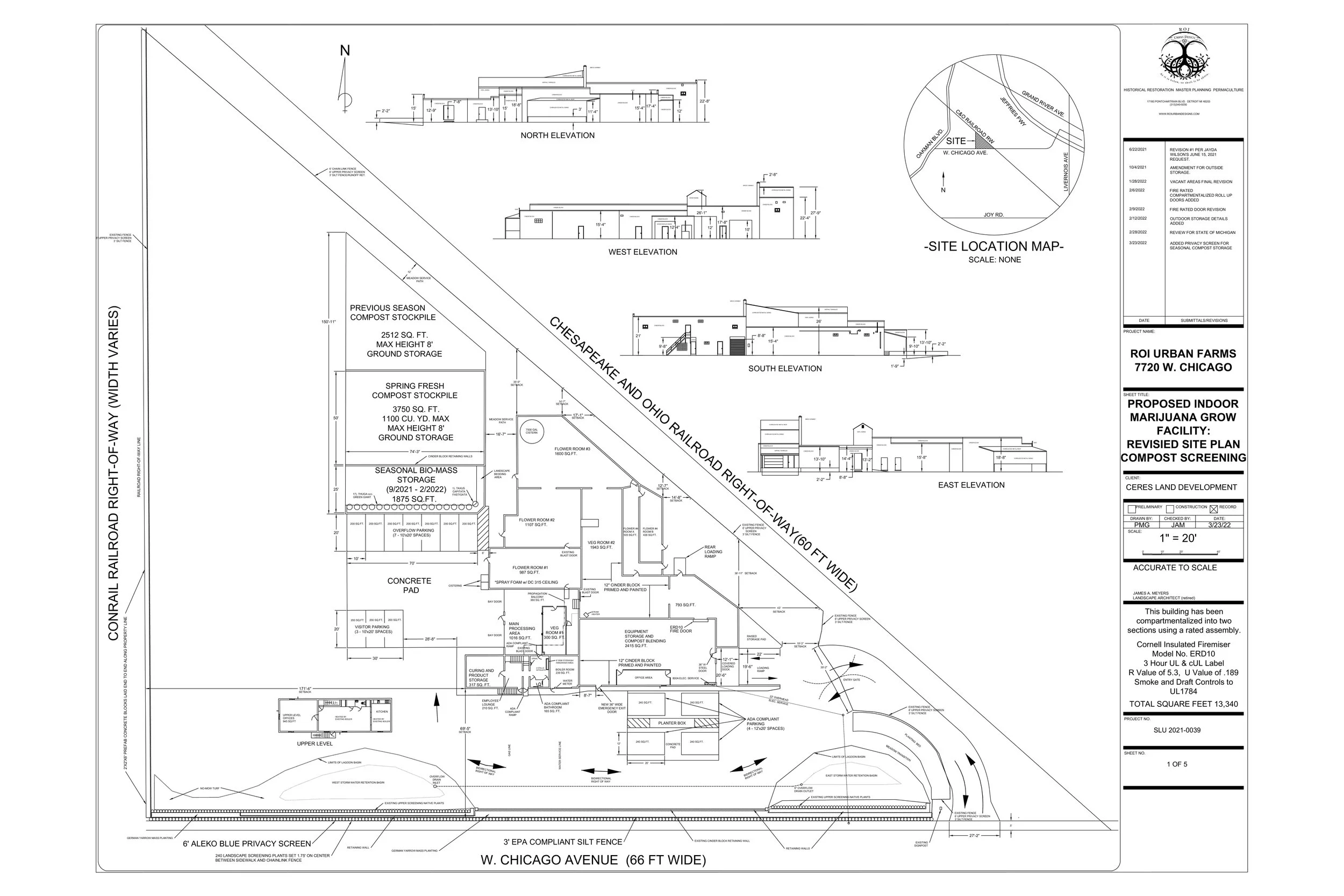 Detroit master plan: Net-zero storm water solution for a regenerative organic cannabis facility. Features cisterns, lagoons, and biodynamic plantings.