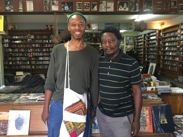 With owner Kunle at the amazing Jazz Hole bookshop, record store and cultural hub, Lagos