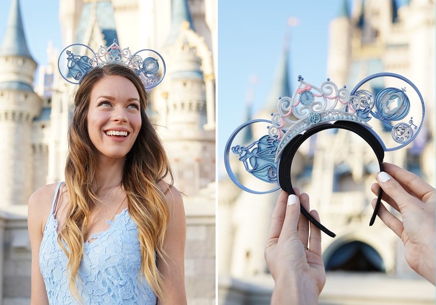 Dana with their Glass Slipper and Tiara mouse ears.