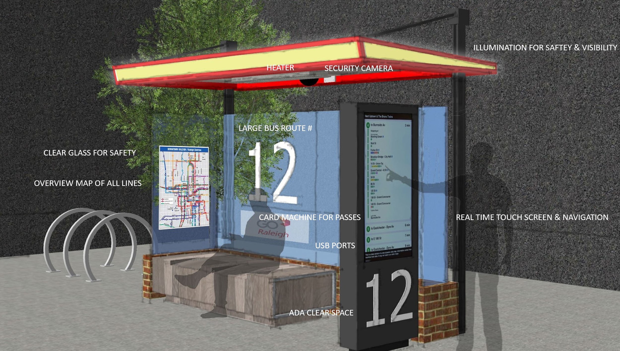 cocept bus stop for GO Raleigh Transit