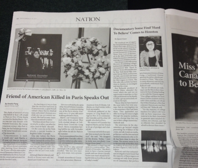 (Image: photograph of the Epoch Times newspaper reporting the interview)