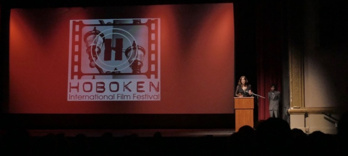 Kay Rubacek, receiving the award for Best Documentary for “Hard To Believe” at the Hoboken International Film Festival