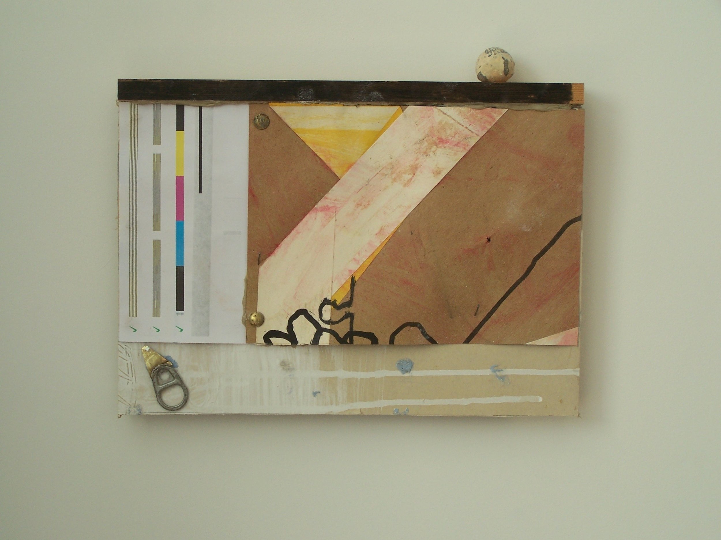 Ashley West. Piece with upper yellow triangle. Mixed media on plaster board. 33 x 23 cm. 2012..JPG