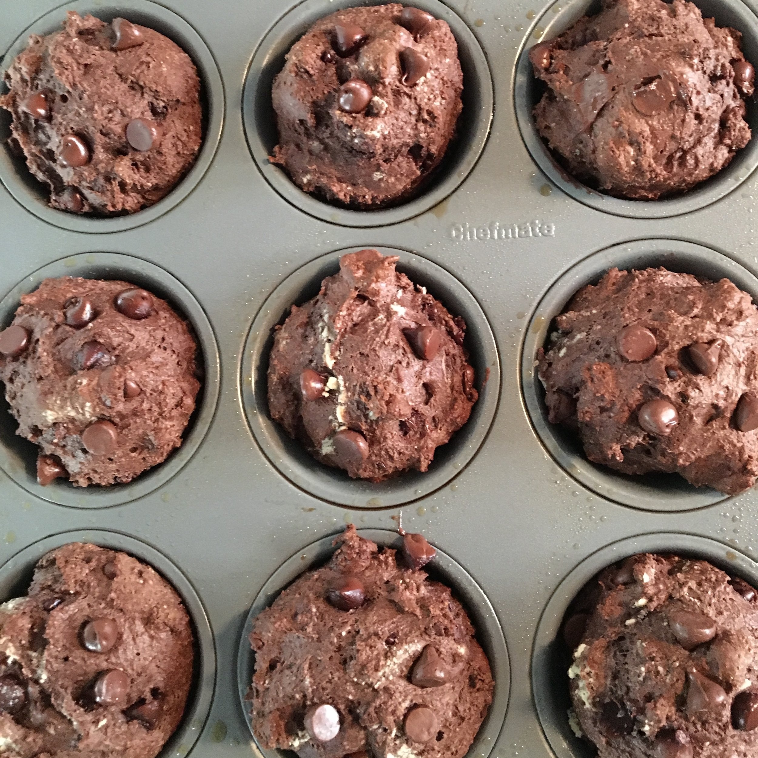 Double Chocolate Chip Tahini Protein Muffins