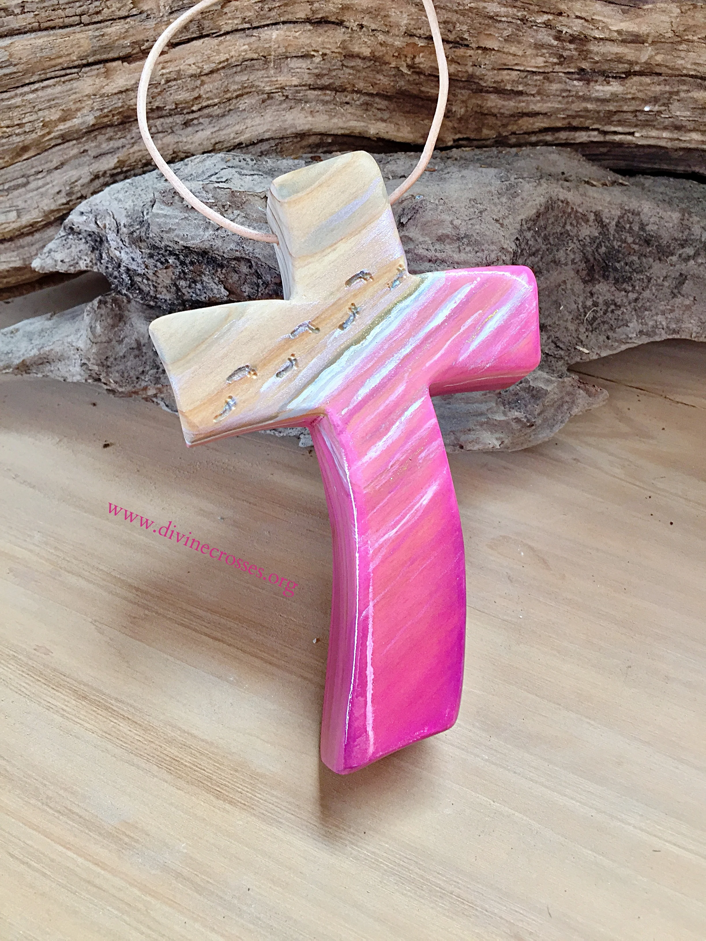 Footprints in the Sand Cross in Pink