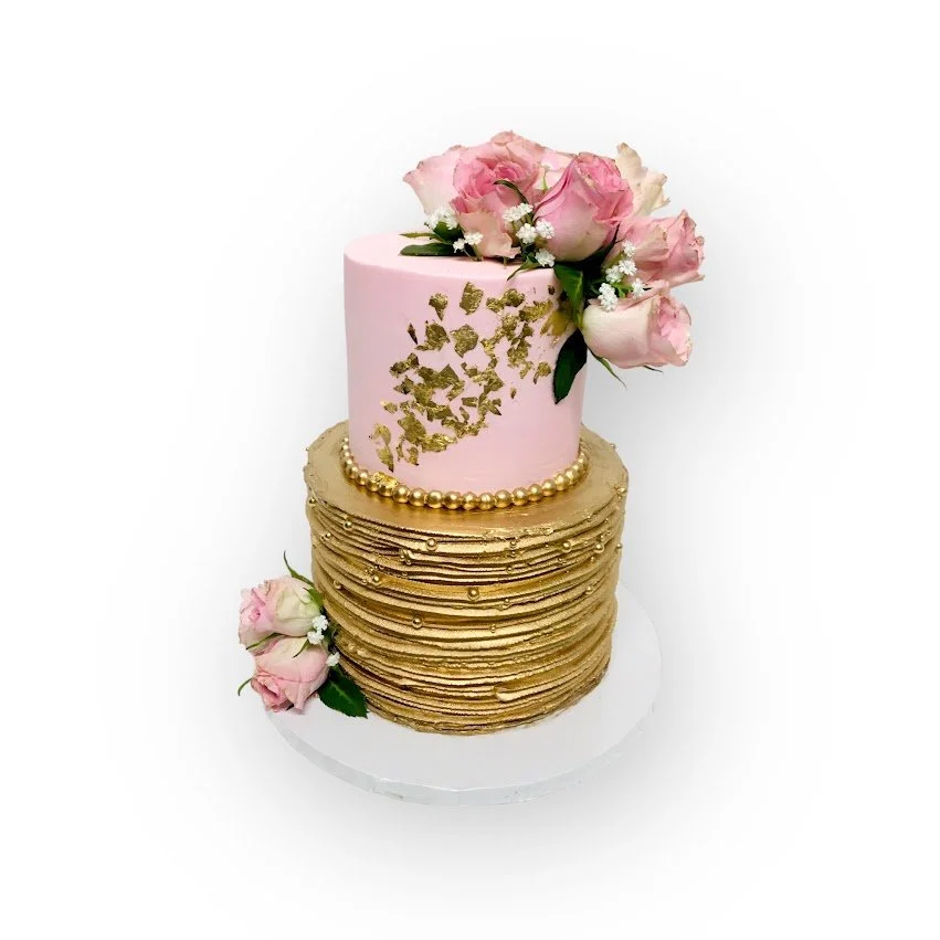 Pink and rustic gold cake.JPG