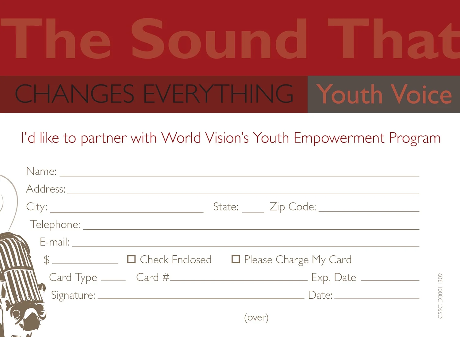 The front of the fundraising card - the back is a logo and a place for a address and stamp