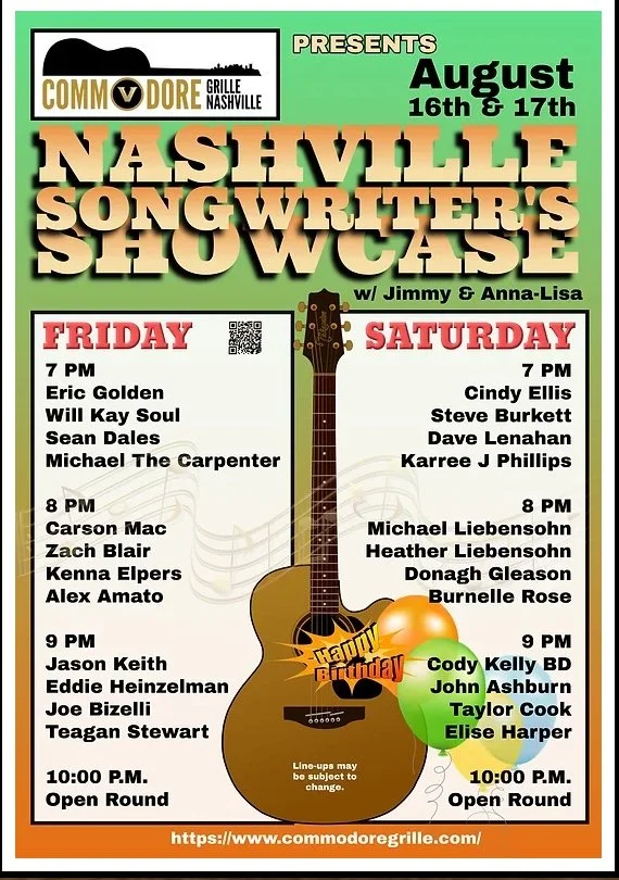 Nashville Songwriters Showcase  at 7PM at the Commodore Grille